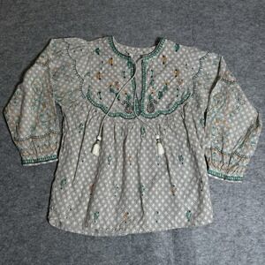 LUCKY BRAND WOMENS Boho Embroidered Peasant Top V-Neck Floral Geometric Small